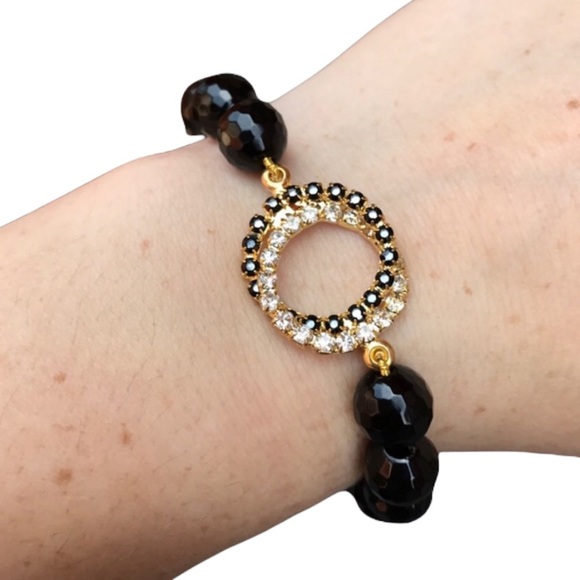 Black Agate Beaded stretch Bracelet - Picture 1 of 8